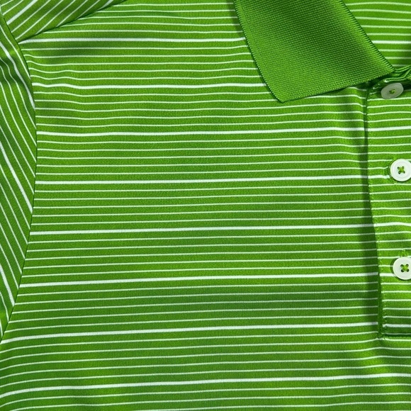 Men’s Medium Adidas Green Stripe ClimaLite Golf Performance Polo Shirt - Picture 7 of 11